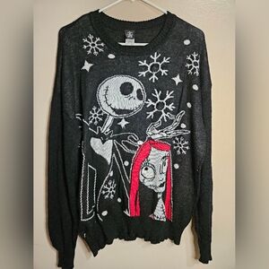 Disney Nightmare Before Christmas Light-Up Sweater Unisex  Jack & Sally Black XL